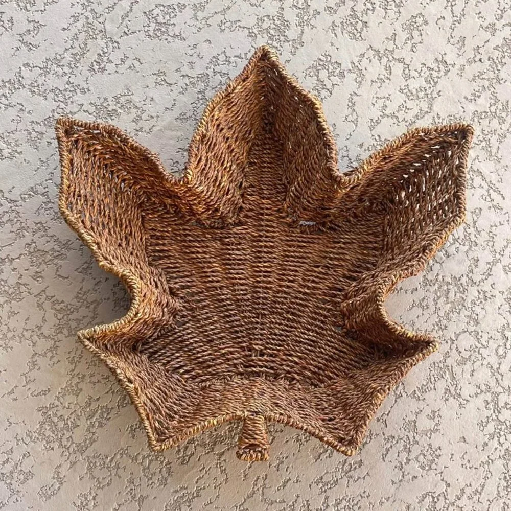 New Leaf Shape Woven Basket Large Brown Wicker Fall Decor